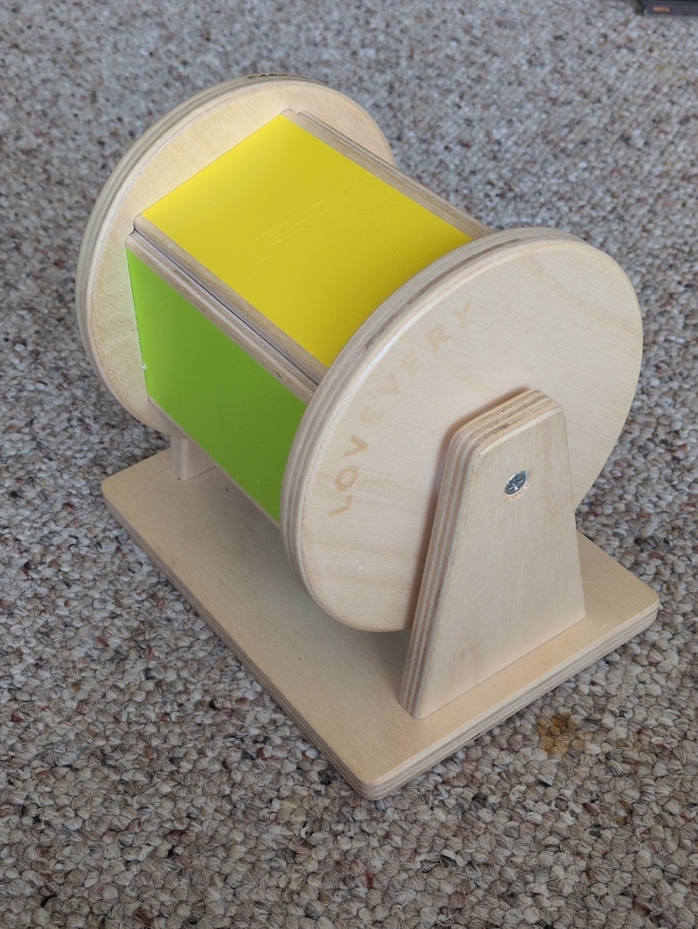 Lovevery  Wooden Spinning Drum Toy - Yellow & Green